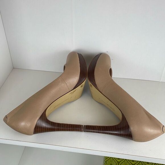 Nude Leather Stacked Wood Platform Heels 7.5 - Picture 4 of 12
